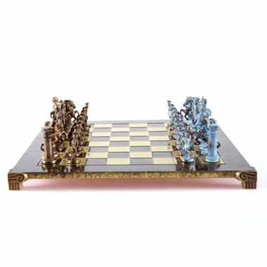 Ensemble de Jeu d'Échecs Gréco-Romain en Métal - Pièces Bronze et Bleues avec Échiquier en Métal 44 x 44 cm et Coffret de Rangement – Image 3