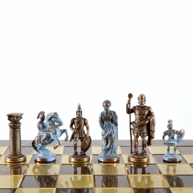 Ensemble de Jeu d'Échecs Gréco-Romain en Métal - Pièces Bronze et Bleues avec Échiquier en Métal 44 x 44 cm et Coffret de Rangement – Image 6