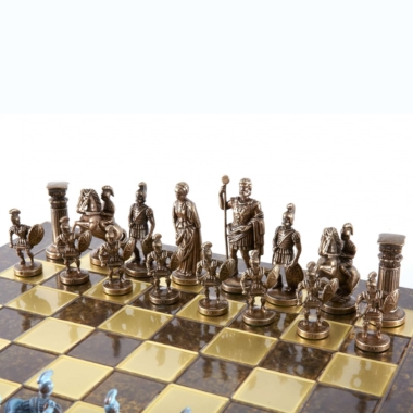 Ensemble de Jeu d'Échecs Gréco-Romain en Métal - Pièces Bronze et Bleues avec Échiquier en Métal 44 x 44 cm et Coffret de Rangement – Image 5