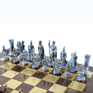 Ensemble de Jeu d'Échecs Gréco-Romain en Métal - Pièces Bronze et Bleues avec Échiquier en Métal 44 x 44 cm et Coffret de Rangement – Image 4