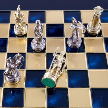 Petit Ensemble de Jeu d'Échecs en Métal Argenté et Or Archers - Coffret en Bois Stratifié avec Échiquier en Métal – Image 24