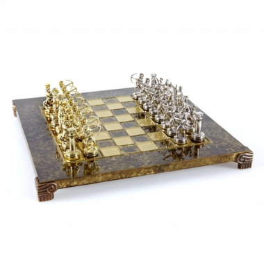Petit Ensemble de Jeu d'Échecs en Métal Argenté et Or Archers - Coffret en Bois Stratifié avec Échiquier en Métal – Image 7
