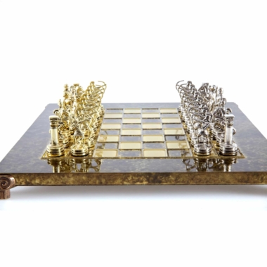Petit Ensemble de Jeu d'Échecs en Métal Argenté et Or Archers - Coffret en Bois Stratifié avec Échiquier en Métal – Image 8