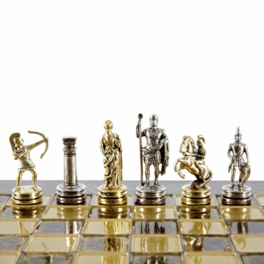 Petit Ensemble de Jeu d'Échecs en Métal Argenté et Or Archers - Coffret en Bois Stratifié avec Échiquier en Métal – Image 11