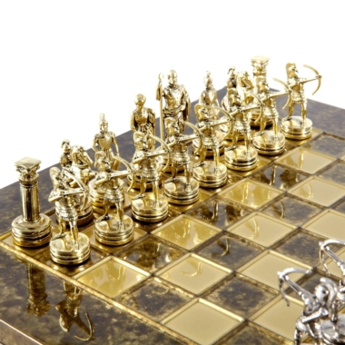 Petit Ensemble de Jeu d'Échecs en Métal Argenté et Or Archers - Coffret en Bois Stratifié avec Échiquier en Métal – Image 10