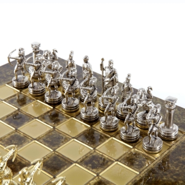 Petit Ensemble de Jeu d'Échecs en Métal Argenté et Or Archers - Coffret en Bois Stratifié avec Échiquier en Métal – Image 9