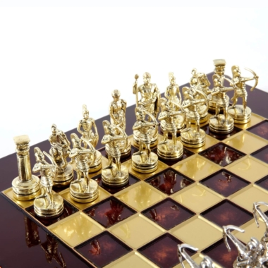Petit Ensemble de Jeu d'Échecs en Métal Argenté et Or Archers - Coffret en Bois Stratifié avec Échiquier en Métal – Image 14