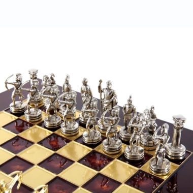 Petit Ensemble de Jeu d'Échecs en Métal Argenté et Or Archers - Coffret en Bois Stratifié avec Échiquier en Métal – Image 16
