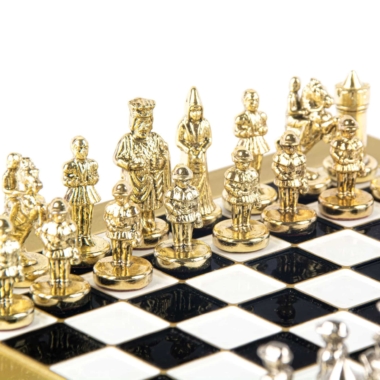 Petit Ensemble de Jeu d'Échecs Byzantin Pièces en Metal Or & Argent avec Échiquier en Metal et Coffret de Rangement – Image 11