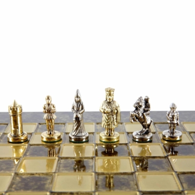 Petit Ensemble de Jeu d'Échecs Byzantin Pièces en Metal Or & Argent avec Échiquier en Metal et Coffret de Rangement – Image 28