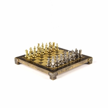 Petit Ensemble de Jeu d'Échecs Byzantin Pièces en Metal Or & Argent avec Échiquier en Metal et Coffret de Rangement – Image 25