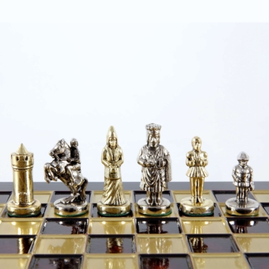 Petit Ensemble de Jeu d'Échecs Byzantin Pièces en Metal Or & Argent avec Échiquier en Metal et Coffret de Rangement – Image 17