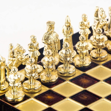 Petit Ensemble de Jeu d'Échecs Byzantin Pièces en Metal Or & Argent avec Échiquier en Metal et Coffret de Rangement – Image 16