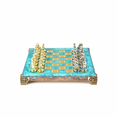 Petit Ensemble de Jeu d'Échecs Byzantin Pièces en Metal Or & Argent avec Échiquier en Metal et Coffret de Rangement – Image 5