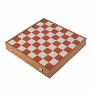 Ensemble de Jeu d'Echecs Style Bauhaus en Bois et Plateau de Jeu en Similicuir - Terracotta & Blanc - 40 x 40 cm – Image 8