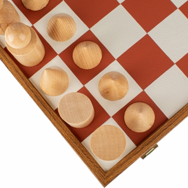 Ensemble de Jeu d'Echecs Style Bauhaus en Bois et Plateau de Jeu en Similicuir - Terracotta & Blanc - 40 x 40 cm – Image 7