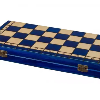 Jeu d’Echecs en Bois AS Bleu – Echiquier Traditionnel Polonais 40,5 x 41 cm avec Pièces Staunton