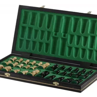 Jeu d’Echecs en Bois Noir – Échiquier Pliant avec Pièces Staunton