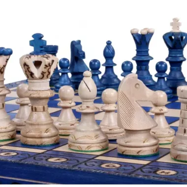Grand Jeu d’Echecs en Bois Bleu et Ivoire – Grand Echiquier Pliant 55 x 55 cm