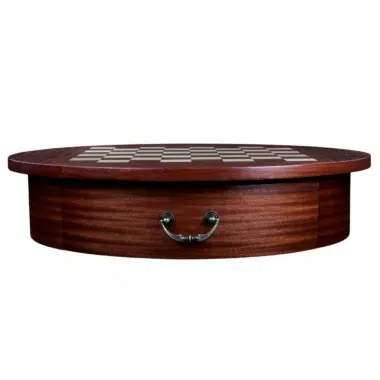 Profil de la table d'échecs ronde montrant le tiroir et la poignée