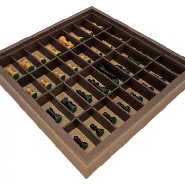 Pions du jeu d'échecs Kingsclere en bois bien rangés et organisés