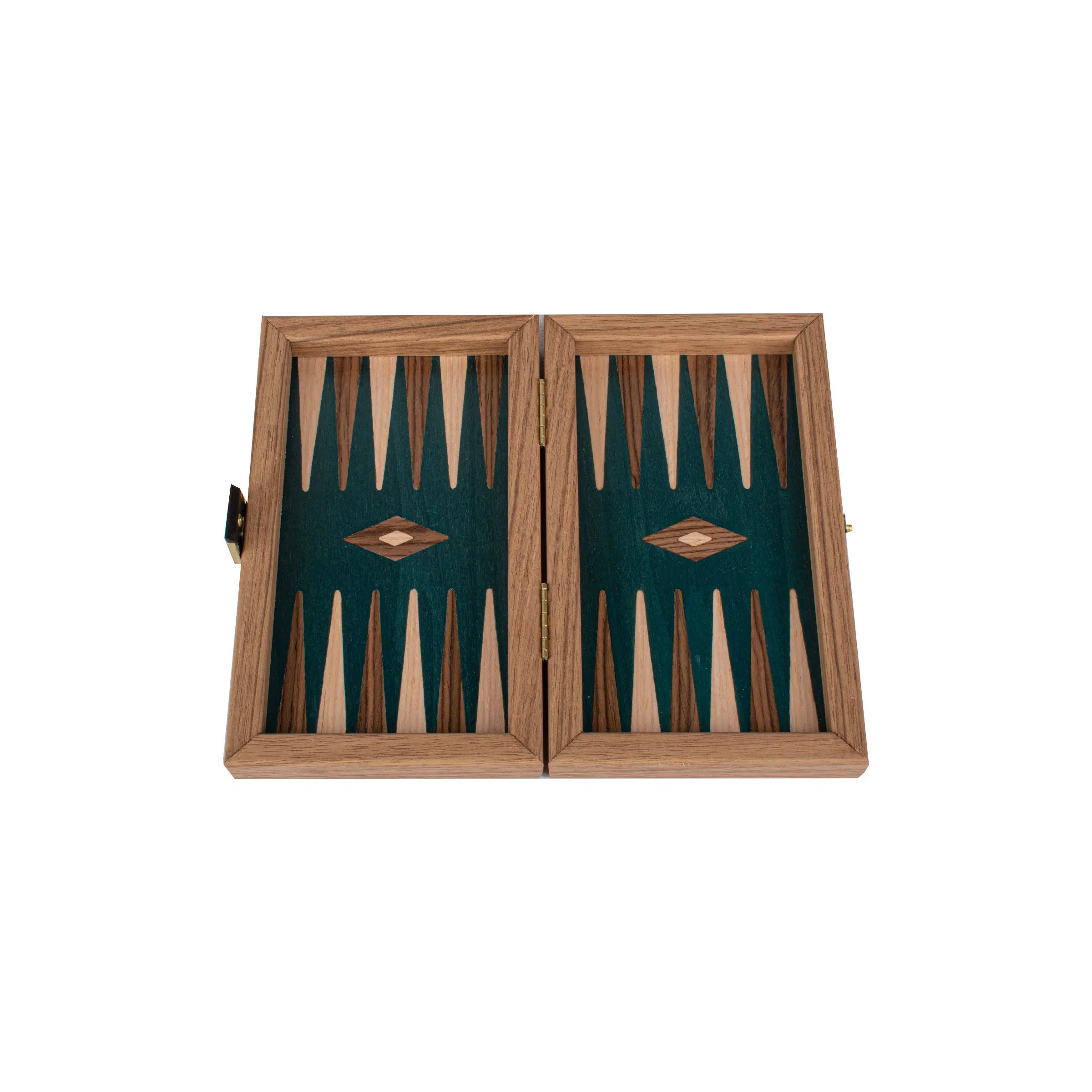 Vue supérieure du plateau de backgammon en marqueterie artisanale