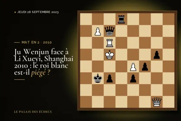 Position du défi d’échecs : Les Noirs jouent et matent en 2 (Li Xueyi – Ju Wenjun, Shanghai, 2010)
